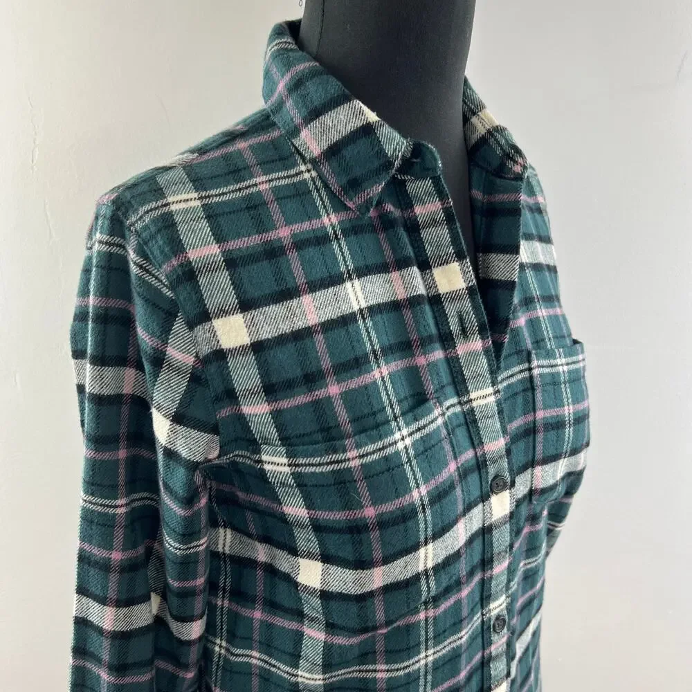 MADEWELL Green White Baywood Plaid Flannel Classic Ex-Boyfriend Shirt Size XS - Picture 5 of 10
